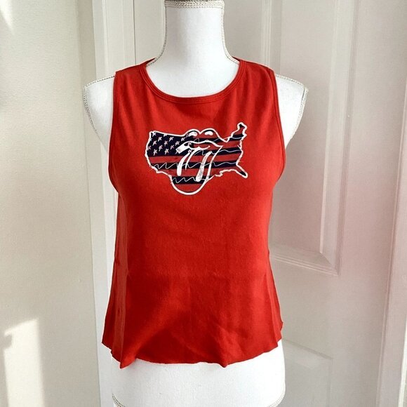Bravado The Rolling Stones Sz Lg Red USA Ribbed Tank Raw Hem - Picture 6 of 9